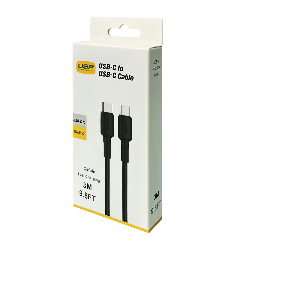 Cables/USP: USP, BoostUp, USB-C, to, USB-C, Cable, (3M), -, Black, (6972890207071), 3A, Fast, and, Safe, Charge, Strong, and, Durable, Nylon, Cable, 