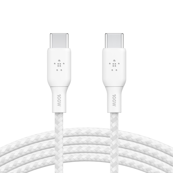 Belkin, BoostCharge, Braided, USB-C, to, USB-C, Cable, (2m/6.6ft), -, White, (CAB014bt2MWH), 100W, 480Mbps, 30K+, Samsung, Galaxy, iPad, 