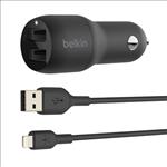 BELKIN, 2, PORT, CAR, CHARGER, 12W/2.4A, USB-A, (2), 1x, 1.2M, USB-A, TO, LIGHTNING, CABLE, 2YR, WTY, 