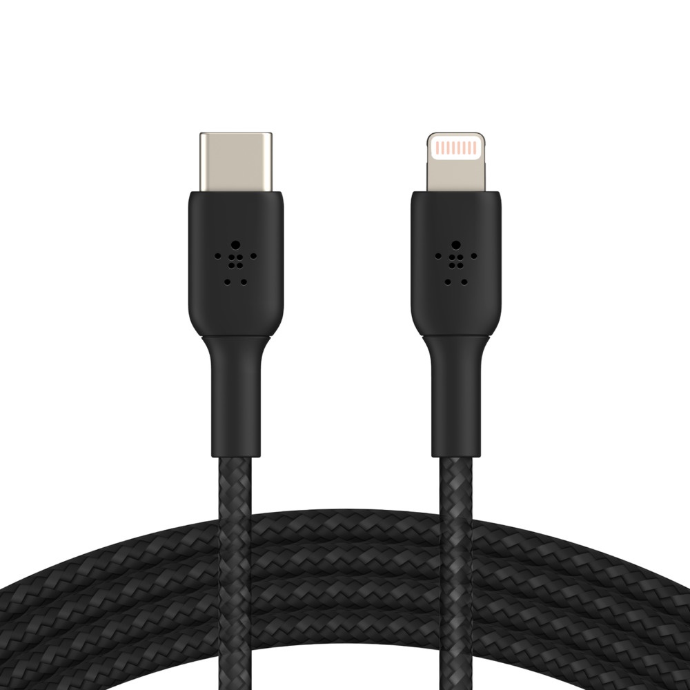 BELKIN, 1M, USB-C, TO, LIGHTNING, CHARGE/SYNC, CABLE, MFi, BRAIDED, BLACK, 2, YR, 