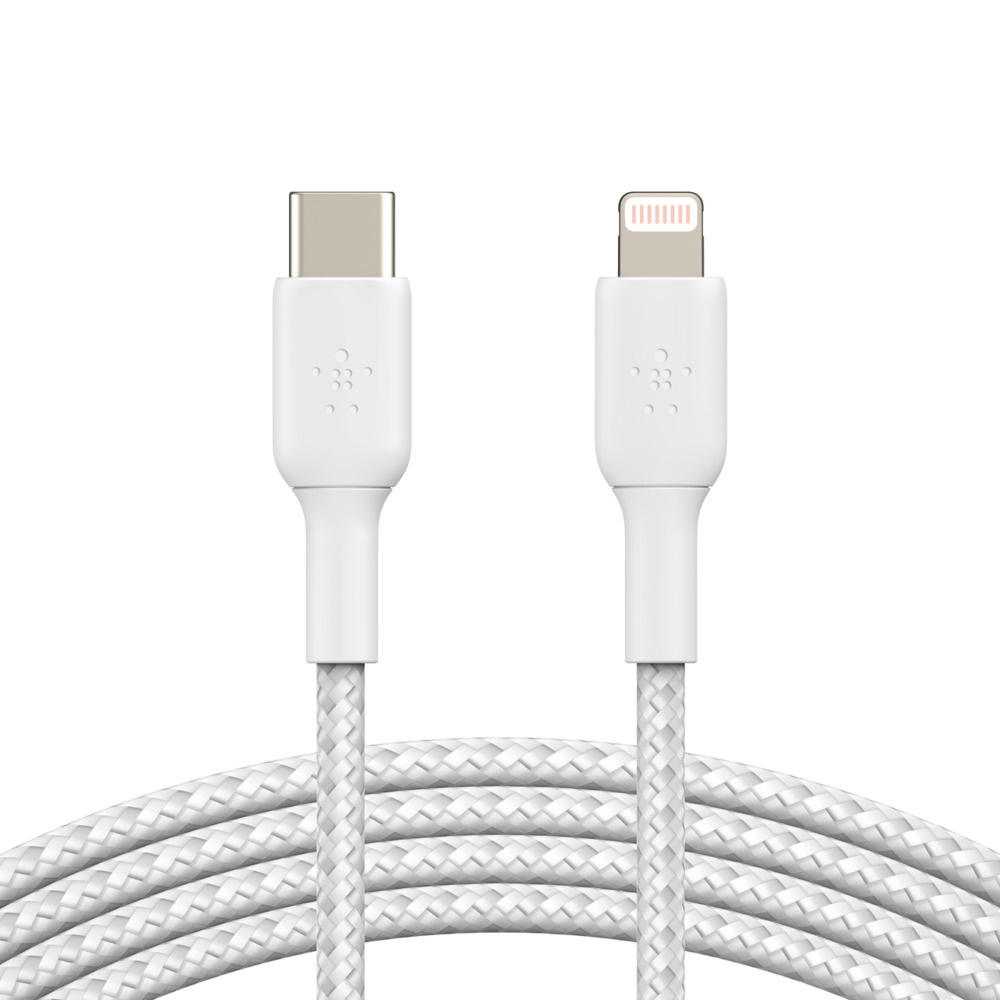 Belkin, BOOST, CHARGE, Braided, Lightning, to, USB-C, Cable, (1m/3.3ft), -, White(CAA004bt1MWH), MFi, certified, Tested, to, withstand, 