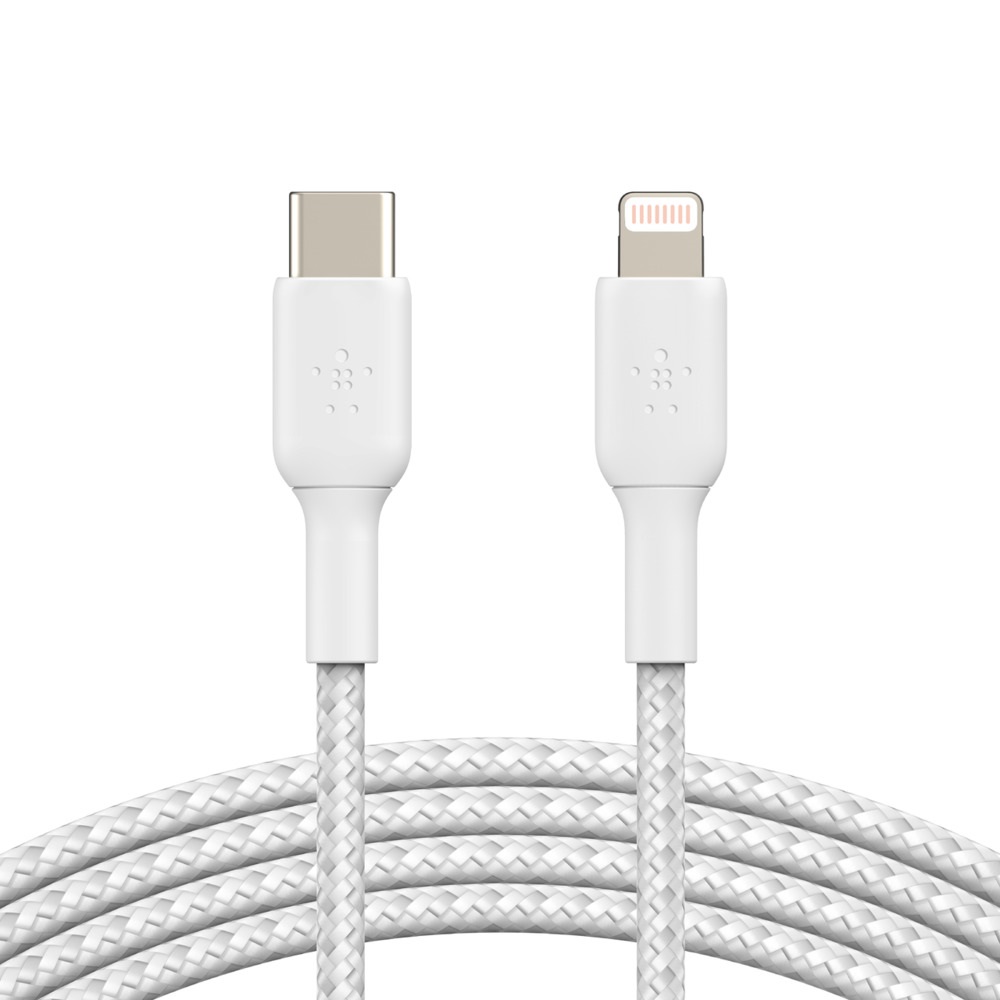 Belkin, BOOST, CHARGE, Braided, Lightning, to, USB-C, Cable, (2m/6.6ft), -, White, (CAA004bt2MWH), MFi-Certified, 30W, Fast, Charge, 