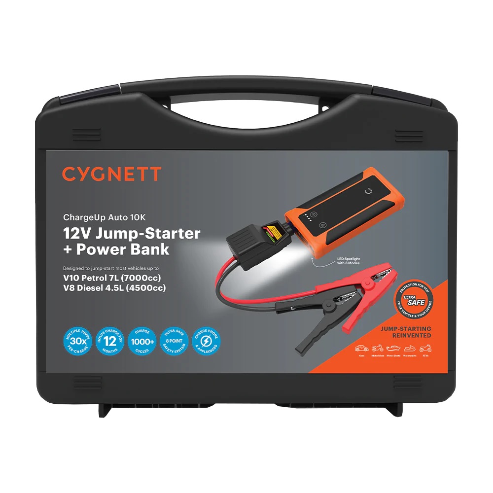 Cygnett, 10K, mAh, Jump-Starter, &, Power, Pack, -, Orange, (CY3577CHAUT), Ultra-Safe, 8, Point, Safety, System, Holds, charge, for, up, 