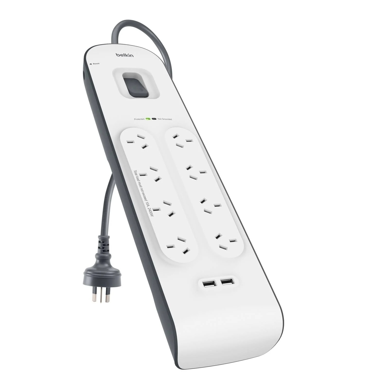 Belkin, 2.4, Amp, USB, Charging, 8-outlet, Surge, Protection, Strip, -, White/Grey(BSV804au2M), Surge, protection, up, to, 900, joules, D, 