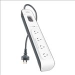 Belkin, 4-Outlet, Surge, Protection, Strip, with, 2M, Power, Cord, -, White/Grey(BSV400au2M), Surge, protection, up, to, 525, joules, Dam, 