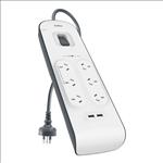 Belkin, 2.4, Amp, USB, Charging, 6-outlet, Surge, Protection, Strip, -, White/Grey(BSV604au2M), Surge, protection, up, to, 650, joules, D, 