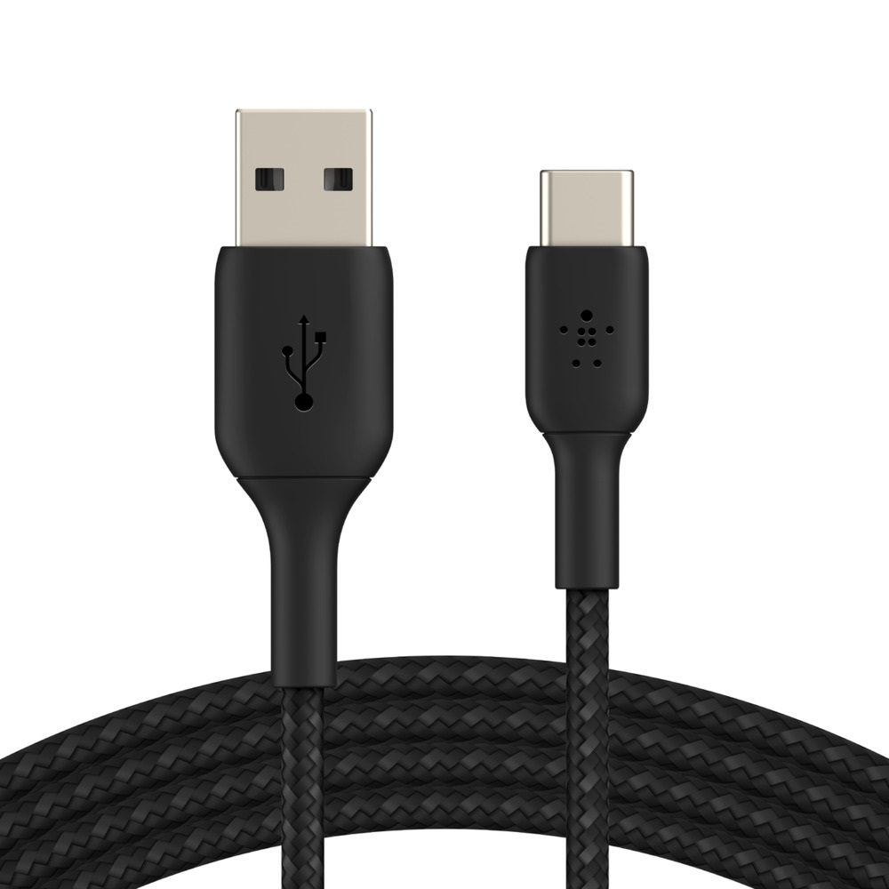 Belkin, BOOST, CHARGE, Braided, USB-C, to, USB-A, Cable, (3m/9.8ft, ), -, Black(CAB002bt3MBK), USB-IF, certified, Tested, to, withstand, 