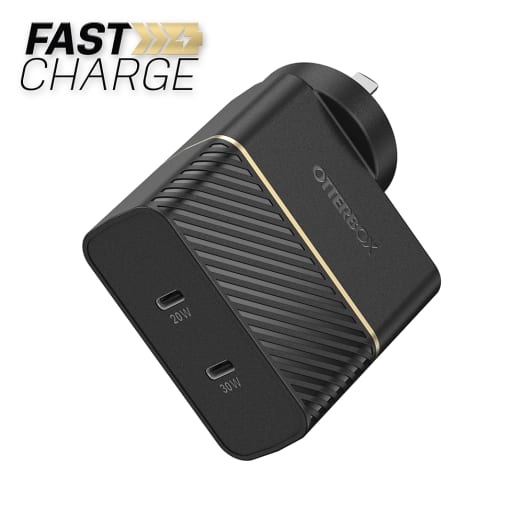 OtterBox, USB-C, 50W, Combined, Fast, Charge, Wall, Charger, (Type, I), -, Black, Shimmer, (78-80354), Dual, Port, Support, USB, Power, D, 