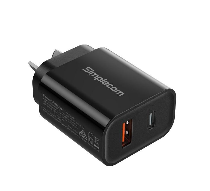 Simplecom, CU220, Dual, Port, PD, 20W, Fast, Wall, Charger, USB-C, +, USB-A, for, Phone, Tablet, 