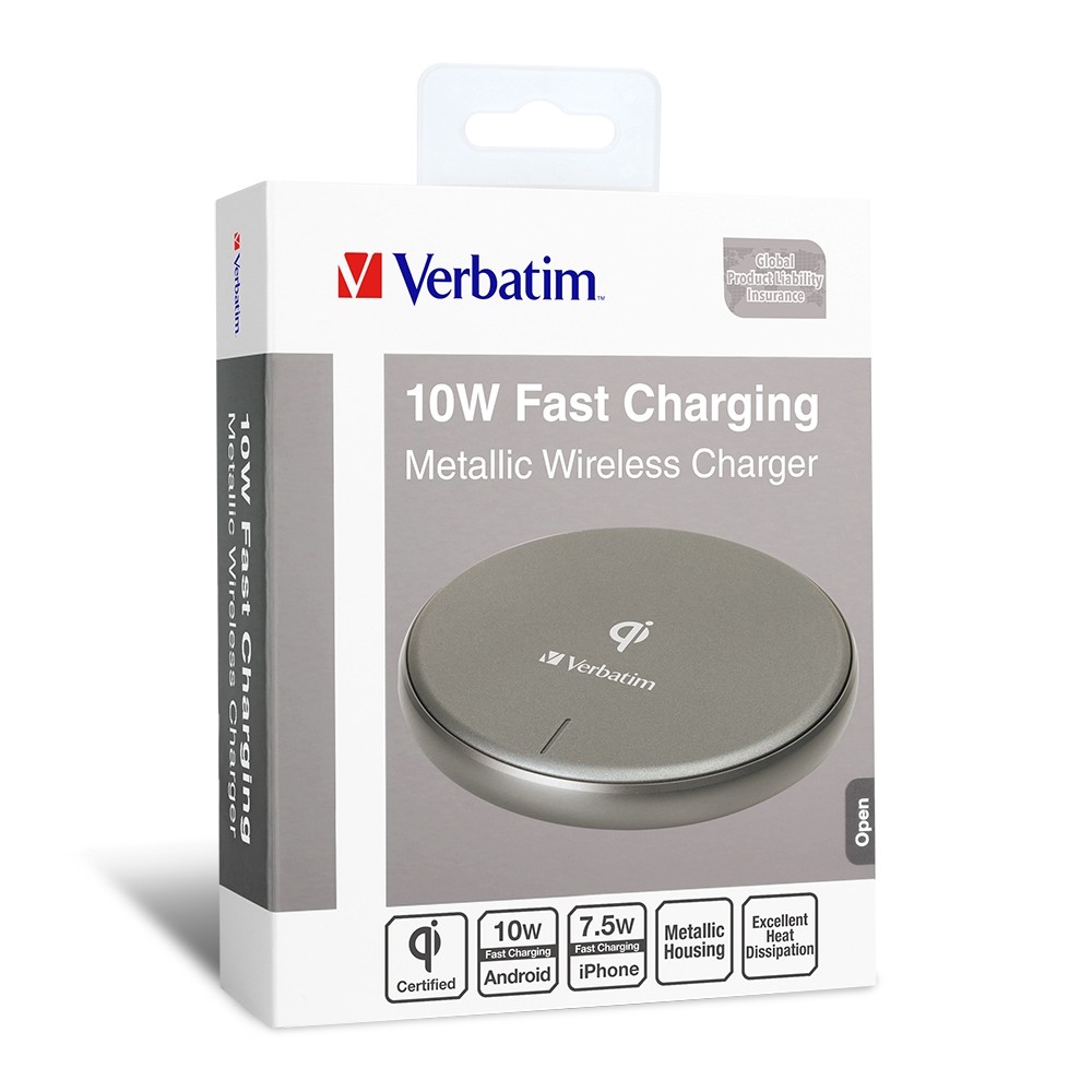 Verbatim, Metallic, Wireless, Charger-Gray, 