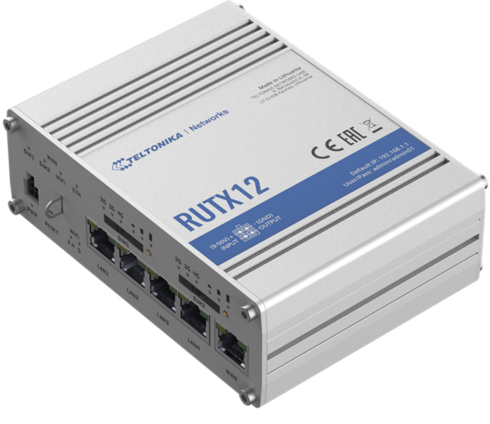 Teltonika, RUTX12, -, Industrial, Dual, Modem, and, Dual, SIM, CAT6, 4G, LTE, Router/Firewall, with, Dual, Band, WiFi, 5, 802.11ac, GNSS/G, 