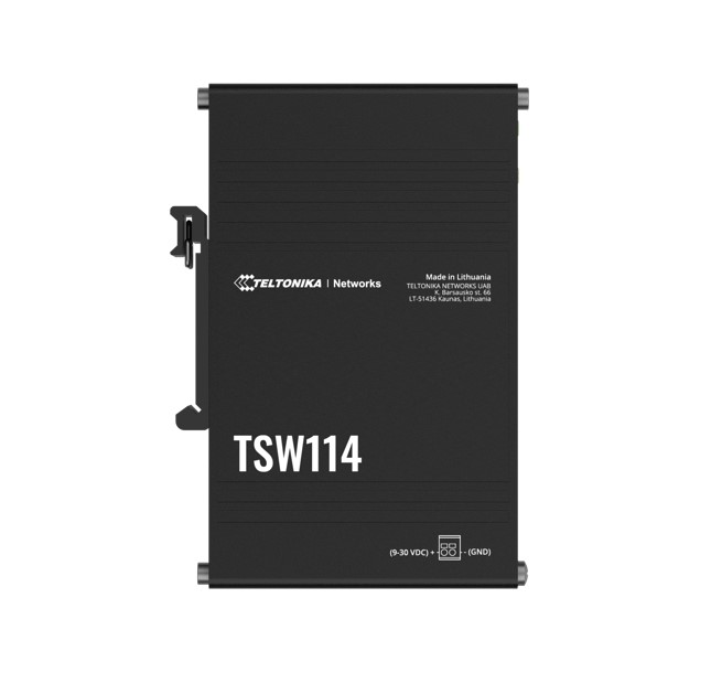 Teltonika, TSW114, -, Gigabit, DIN, Rail, Switch, 5, x, Gigabit, Ethernet, ports, Rugged, anodized, aluminum, housing, 