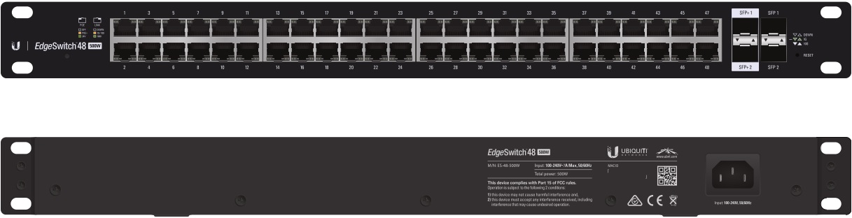 Ubiquiti, EdgeSwitch, 48, -, 48-Port, Managed, PoE+, Gigabit, Switch, 2, SFP, and, 2, SFP+, 500W, Total, Power, Output, -, Supports, PoE+, 