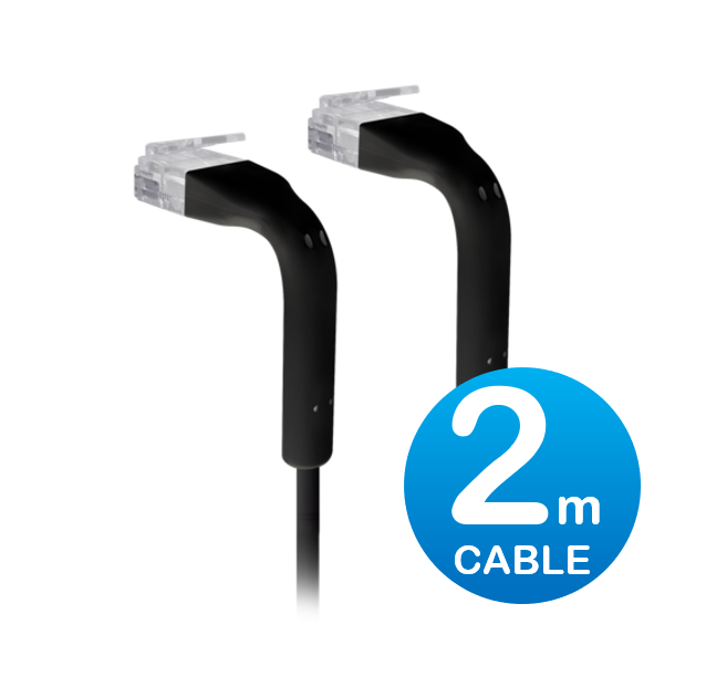 UniFi, Patch, Cable, 2m, Black, Both, End, Bendable, to, 90, Degree, RJ45, Ethernet, Cable, Cat6, Ultra-Thin, 3mm, Diameter, U-Cable-P, 
