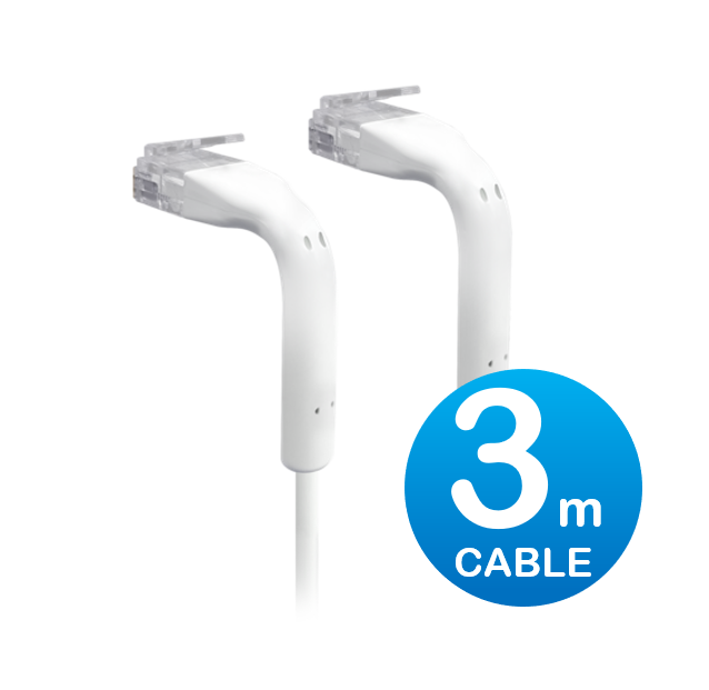 UniFi, Patch, Cable, 3m, White, Both, End, Bendable, to, 90, Degree, RJ45, Ethernet, Cable, Cat6, Ultra-Thin, 3mm, Diameter, U-Cable-P, 