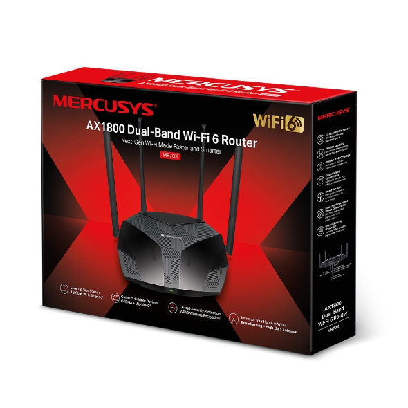 Wireless Networking/TP-LINK: Mercusys, MR70X, AX1800, Dual-Band, WiFi, 6, Router, Up, to, 1.8Gbps, OFDMA, MU-MIMO, WPA3, 