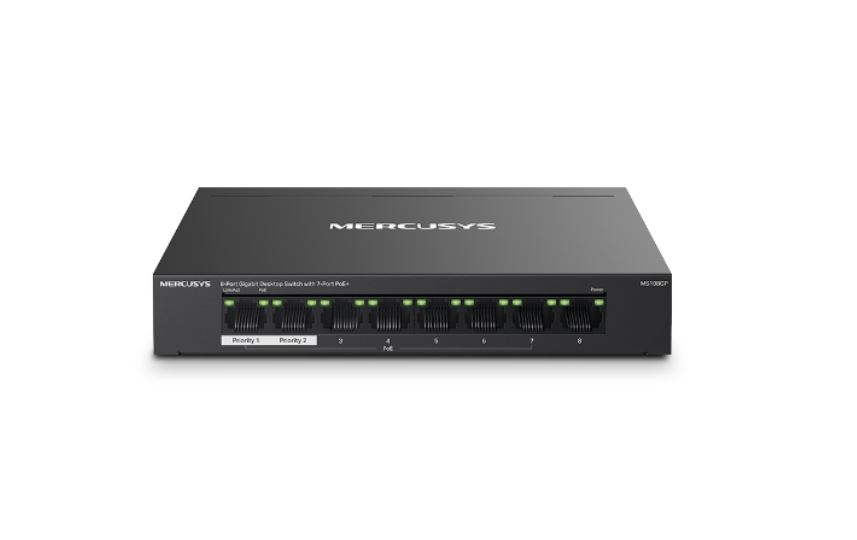 Mercusys, MS108GP, 8-Port, Gigabit, Desktop, Switch, with, 7-Port, PoE+, 