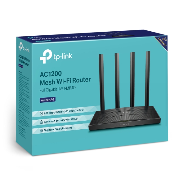 TP-Link, Archer, A6, AC1200, Wireless, MU-MIMO, Gigabit, Router, (OneMesh), Dual-Band, Wi-Fi, â€“, 867, Mbps, at, 5, GHz, and, 300, Mbps, at, 