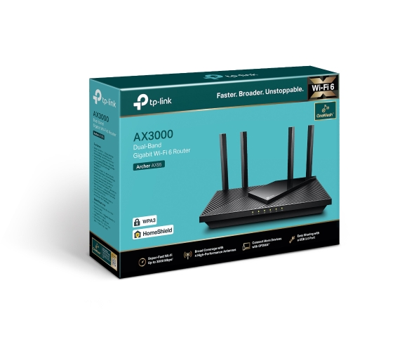 Wireless Networking/TP-LINK: TP-Link, Archer, AX55, AX3000, Dual, Band, Gigabit, Wi-Fi, 6, Router, 2402, Mbps, 5GHz, OFDMA, OneMesh, 4x, High-Gain, Antenna, Impro, 