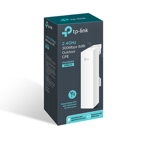 TP-Link, CPE210, 2.4GHz, 300Mbps, 9dBi, Outdoor, CPE, Access, Point, 27dBm, 5km, Passive, PoE, MIMO, antenna, 