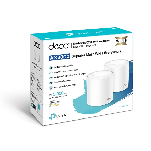Wireless Networking/TP-LINK: TP-Link, Deco, X60, (2-pack), AX3000, Whole, Home, Mesh, Wi-Fi, 6, System, (WIFI6), Up, to, 460sqm, Coverage, WPA3, TP-Link, Homecare, 
