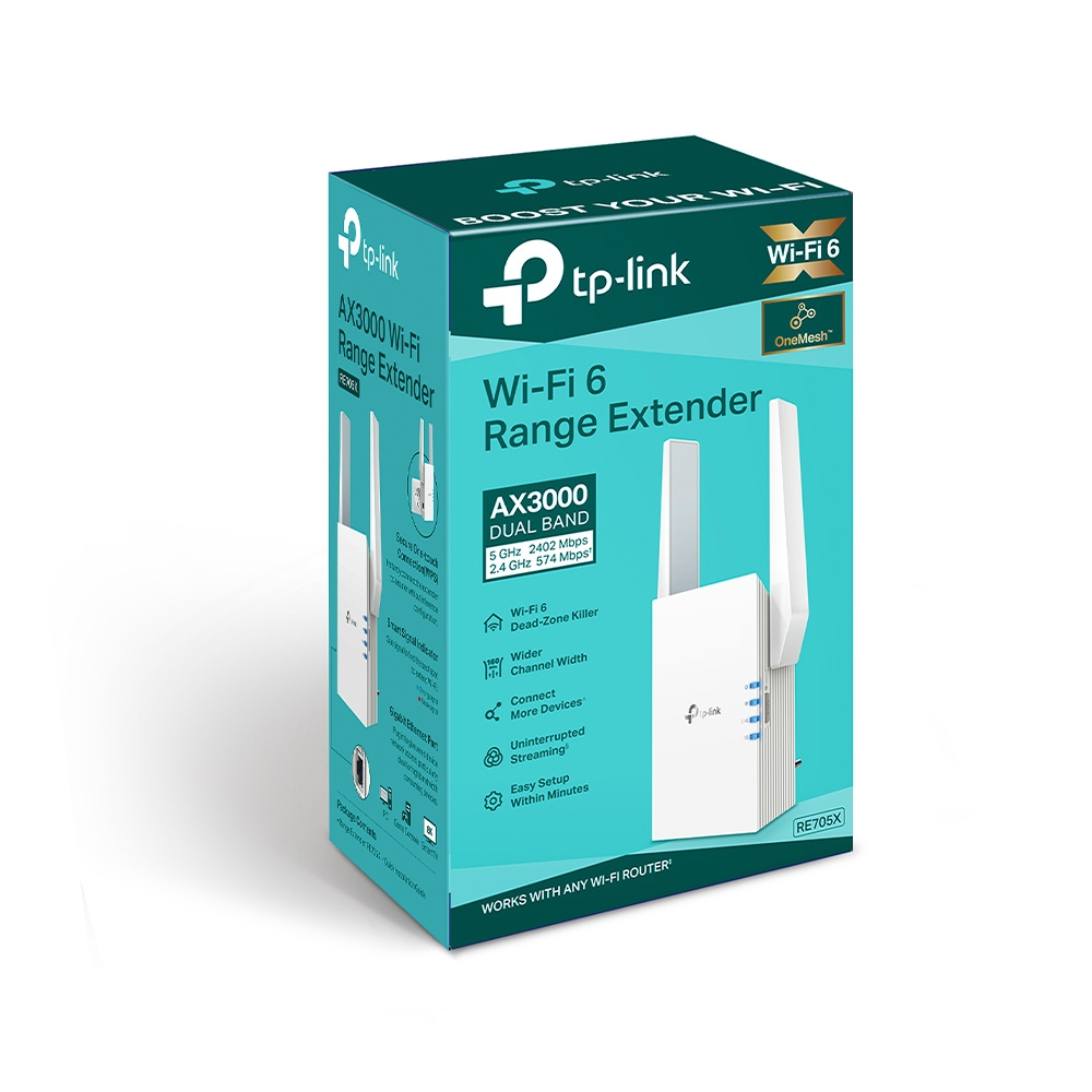 TP-Link, RE705X, AX3000, Mesh, WiFi, 6, Extender, 574Mbps@2.4GHz, 2402Mbps@5GHz, 1x1GBps, WPS, 2xAntenna, 