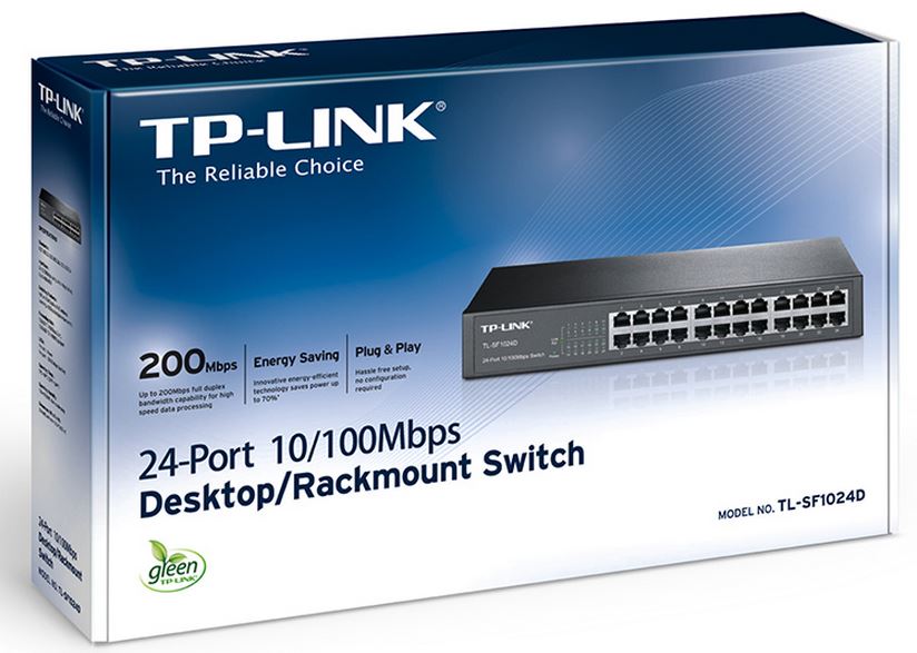 Wireless Networking/TPLINK: TP-LINK, 24-PORT, UNMANAGED, DESK/RACK, SWITCH, 10/100, RJ45(24), BLACK, 5YR, WTY, 