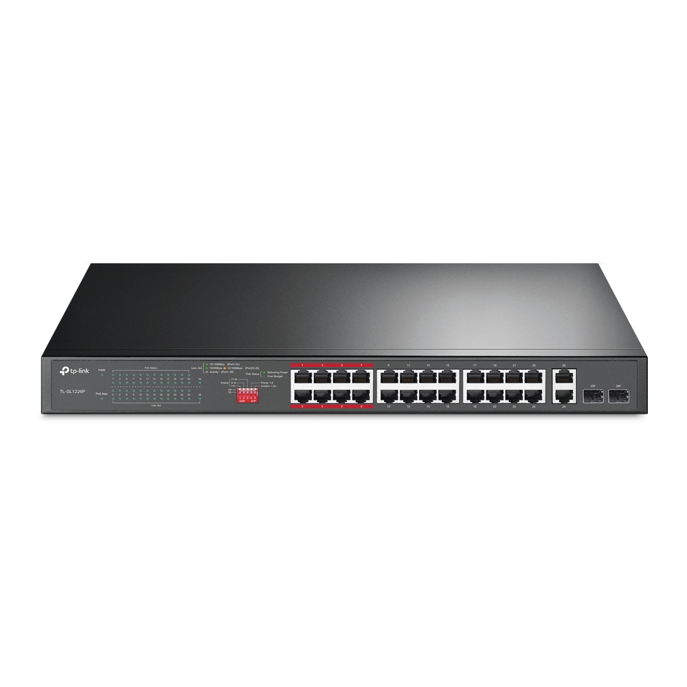 TP-Link, TL-SL1226P, 24-Port, 10/100Mbps, +, 2-Port, Gigabit, Unmanaged, PoE+, Switch, 