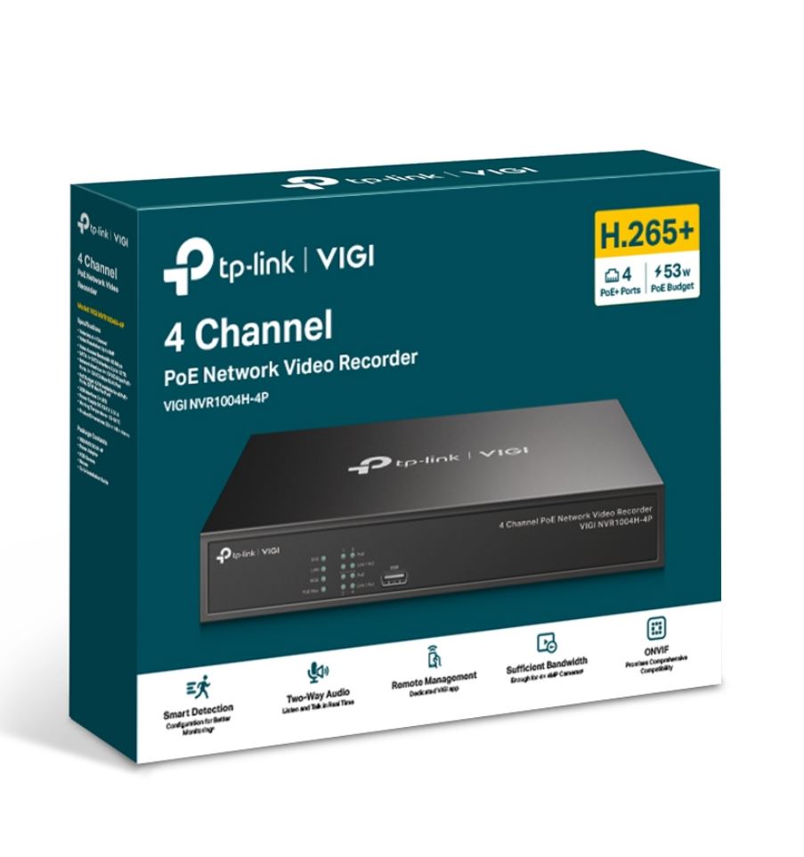 Video Recorders (NVR)/TP-LINK: TP-Link, NVR1004H-4P, VIGI, 4, Channel, PoE+, Network, Video, Recorder, 