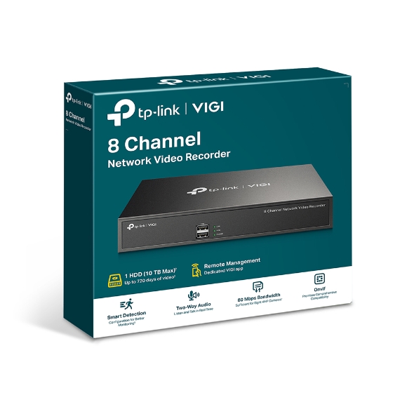 Video Recorders (NVR)/TP-LINK: TP-Link, VIGI, NVR1008H, 8, Channel, Network, Video, Recorder, 24/7, Continuous, Recording, Up, To, 10TB, (HDD, Not, Included), 4, Ch, P, 