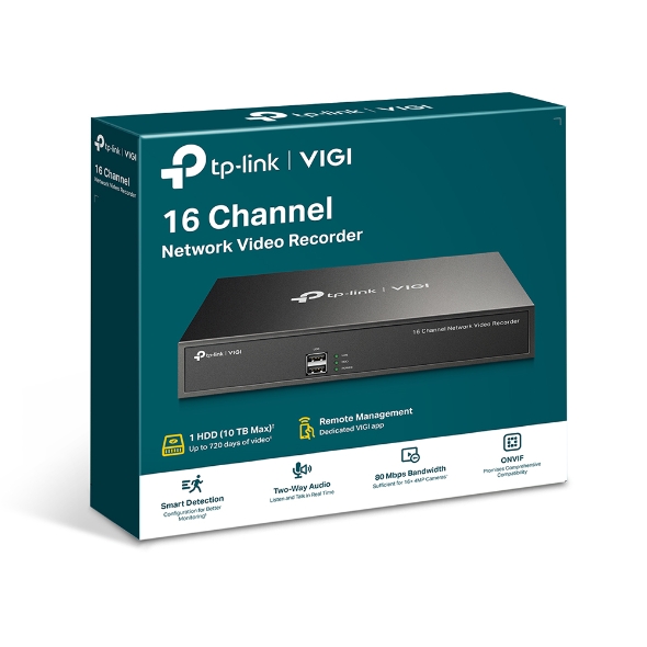 TP-Link, VIGI, NVR1016H, 16, Channel, Network, Video, Recorder, 24/7, Continuous, Recording, Up, To, 10TB, (HDD, Not, Included), 16, Ch, 