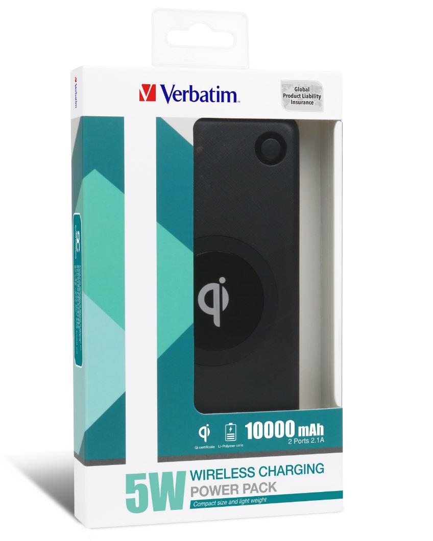 Verbatim, POWER, PACK, 10000MAH, 2, PORTS, WLESS, 5W, BLK, 