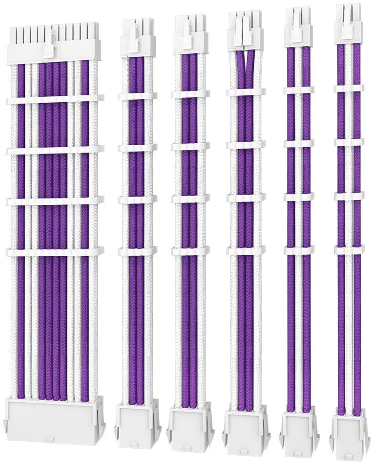 Antec, PSU, -, Sleeved, Extension, Cable, Kit, V2, -, Purple, /, White., 24PIN, ATX, 4+4, EPS, 8PIN, PCI-E, 6PIN, PCI-E, Compatible, wit, 