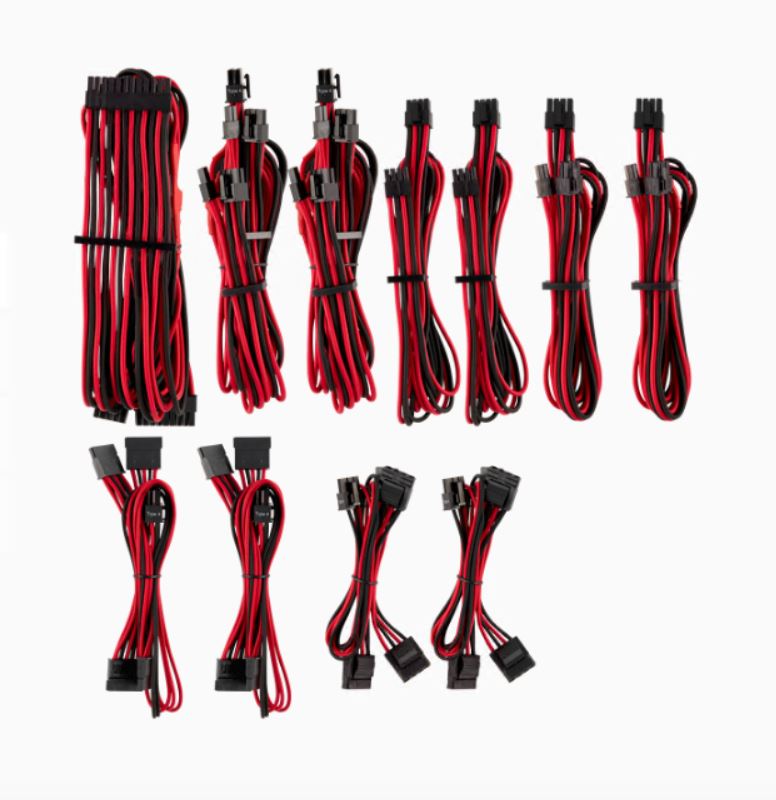 For, Corsair, PSU, -, RED/BLACK, Premium, Individually, Sleeved, DC, Cable, Pro, Kit, Type, 4, (Generation, 4), 