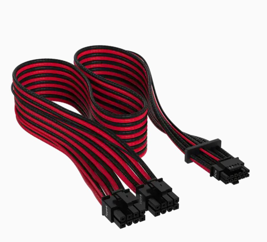 Corsair, Premium, Individually, Sleeved, 12+4pin, PCIe, Gen, 5, Type-4, 600W, 12VHPWR, Cable, Red, and, Black, 4080, /, 4070, /, 4090xx, 