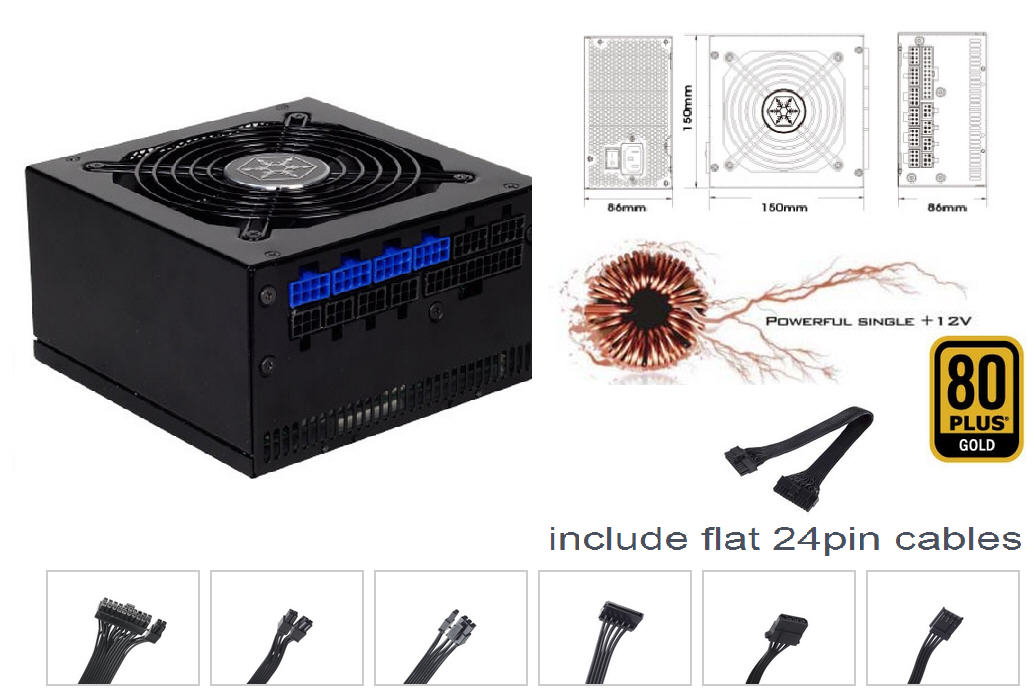 Silverstone, 850W, ST85F-GS, 80+, Gold, Fully, Modular, 120mm, FAN, ATX, PSU, 5, Years, Warranty, (LS), 