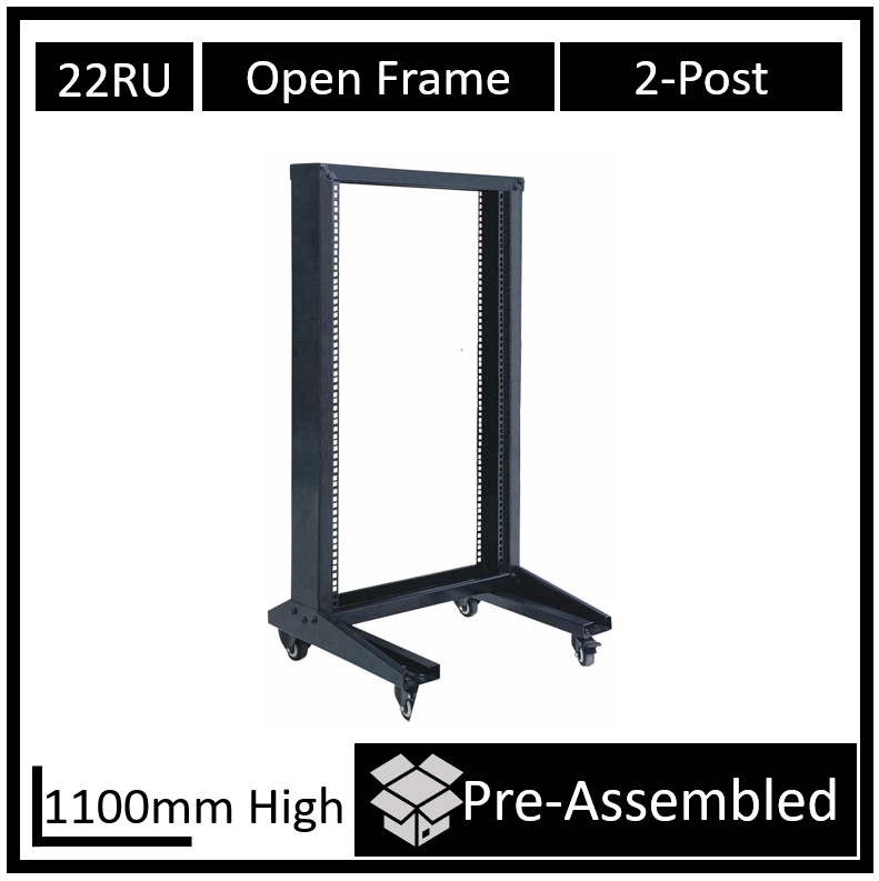 LDR, Flat, Packed, 22U, 2-Post, Open, Frame, Rack, Black, Metal, Construction, 