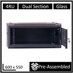 LDR, Assembled, 4U, Hinged, Wall, Mount, Cabinet, (600mm, x, 550mm), Glass, Door, -, Black, Metal, Construction, -, Top, Fan, Vents, -, Side, 