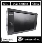 LDR, Assembled, 6U, Hinged, Wall, Mount, Cabinet, (600mm, x, 550mm), Glass, Door, -, Black, Metal, Construction, -, Top, Fan, Vents, -, Side, 