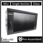 LDR, Assembled, 6U, Wall, Mount, Cabinet, (600mm, x, 450mm), Glass, Door, -, Black, Metal, Construction, -, Top, Fan, Vents, -, Side, Access, 