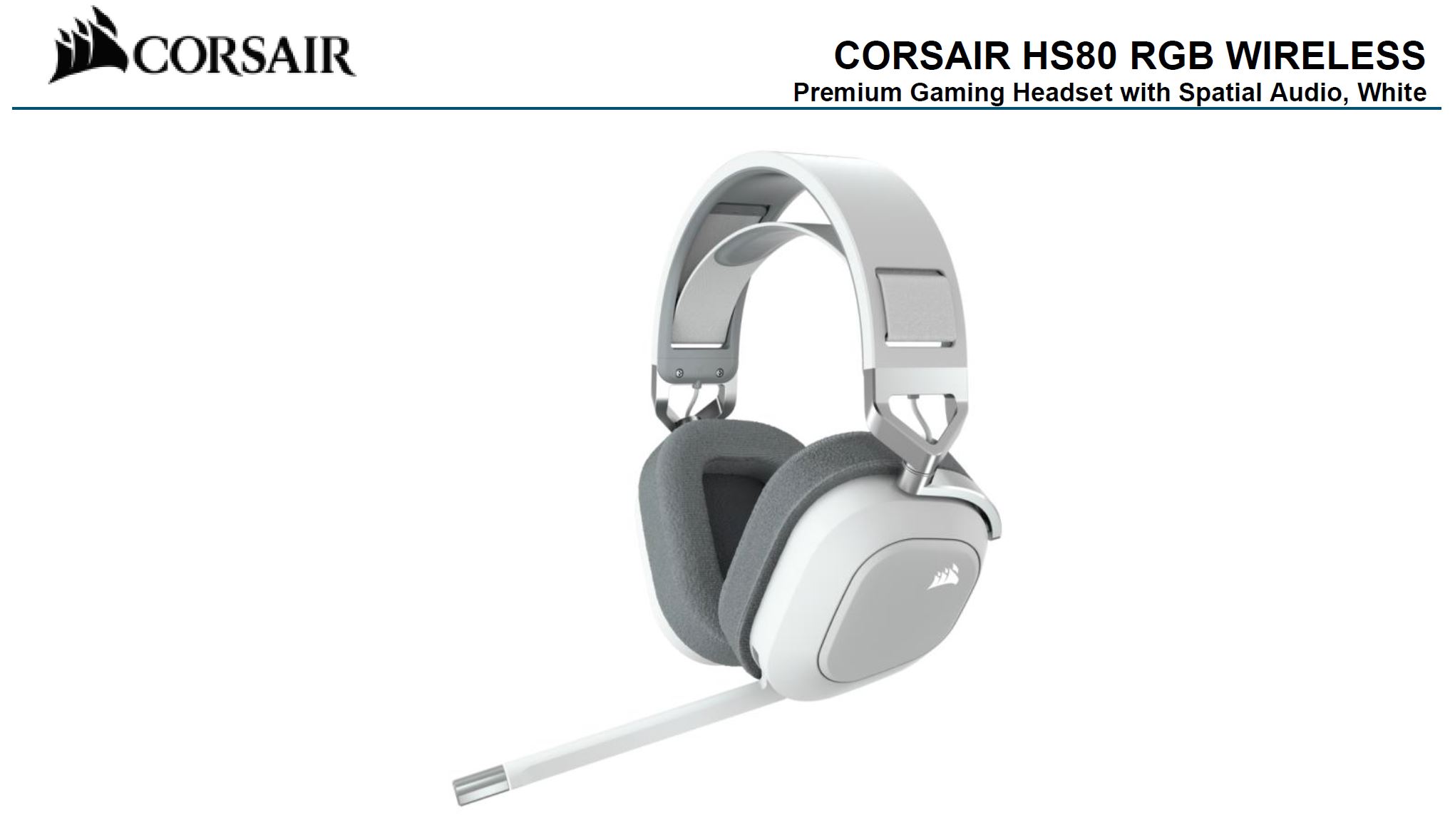 Corsair, HS80, RGB, Wireless, White-, Dolby, Atoms, Hyper, Fast, Slipstream, Wireless, -, Gaming, Headset, Headphones, 