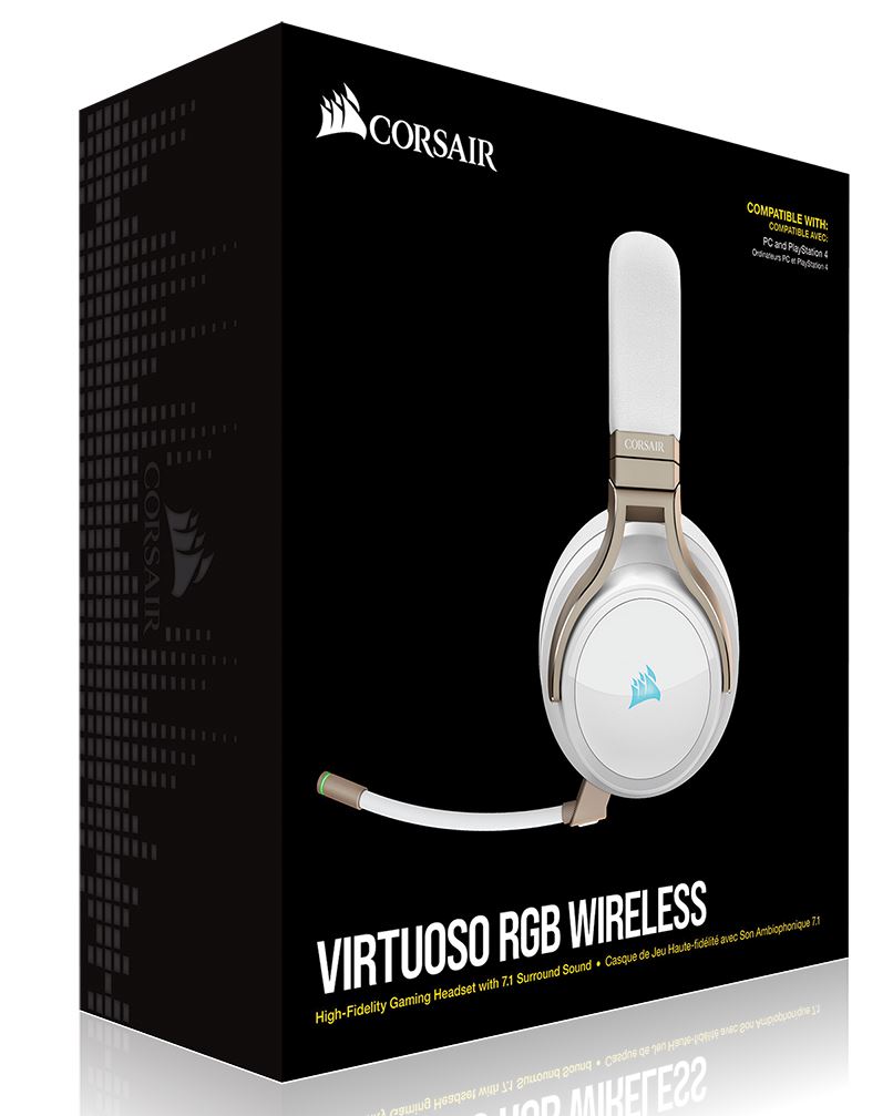 On Ear/Corsair: Corsair, Virtuoso, Wireless, RGB, Pearl, 7.1, Audio., High, Fidelity, Ultra, Comfort, supports, USB, and, 3.5mm, Gaming, Headset, /, Head, 
