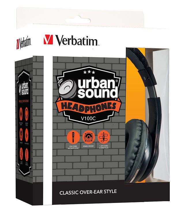 Verbatim, Stereo, Headphone, Classic, -, Black, Headphones, Over-Ear, Design, 1.2, Meter, Cable, Included, Great, for, Music, on, Smar, 