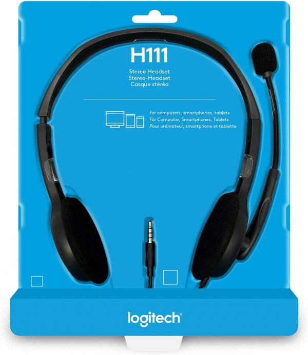 On Ear/Logitech: Logitech, H111, Strereo, Headset, (Single, 3.5mm, Jack), Cable, length:, 7.71, ft, (2.35, m), 2-Year, Limited, Hardware, Warranty, 