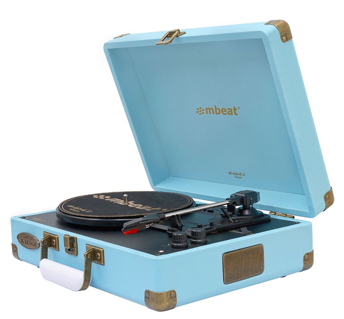 mbeatÂ®, Woodstock, 2, Sky, Blue, Retro, Turntable, Player, with, BT, Receiver, &, Transmitter, 