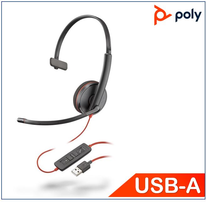 Plantronics/Poly, Blackwire, 3210, Headset, USB-A, corded, Monaural, Noise, canceling, Dynamic, EQ, SoundGuard, Intuitive, call, 