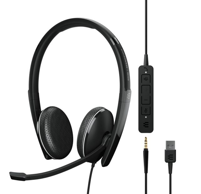 EPOS, Sennheiser, ADAPT, 165T, USB, II, On-ear, double-sided, 3.5, mm, jack, and, detachable, USB, cable, with, in-line, call, control, 