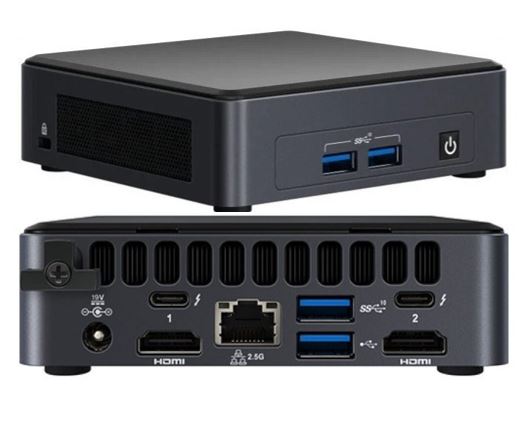 Intel, NUC, i5-1135G7, 4.20, GHz, 2xDDR4, SODIMM, M.2, SSD, 4xDisplays, Iris, Xe, Graphics, HDMI, USB-C, (DP1.2), mDP, 2xTB3, GbE, LAN, WiFi, 