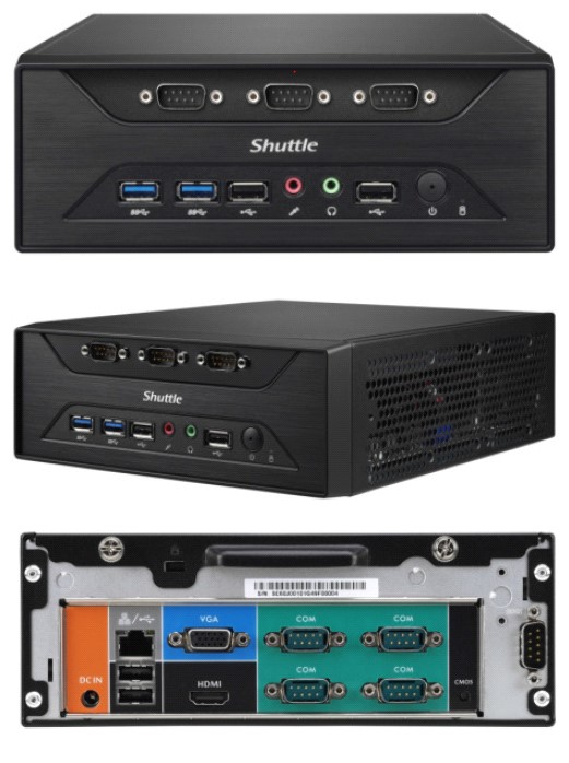 Shuttle, XC60J, Fanless, 3L, PC, -, Celeron, J3355, 2x, DDR3L, SODIMM, 1x, 2.5, or, 3.5, HDD, M.2, 8x, RS232, 1x, VGA, +, 1x, HDMI, USB3., 