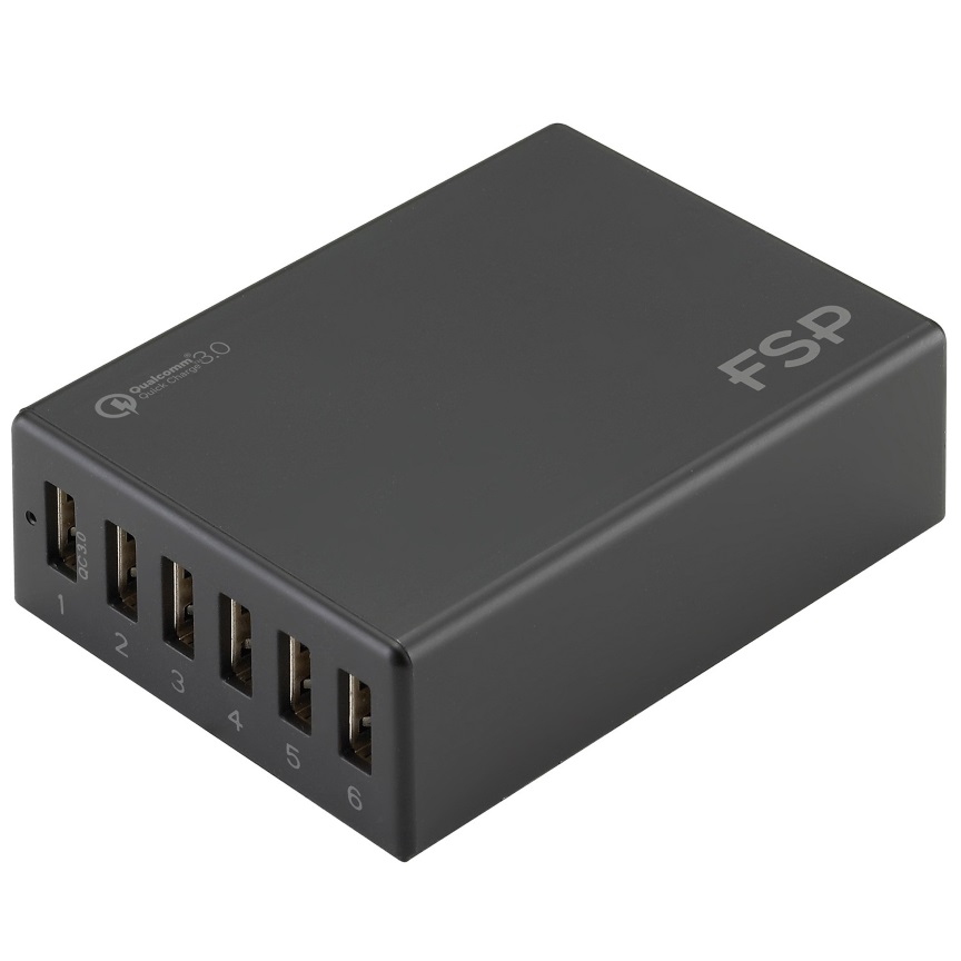 FSP, Amport, 62, 6, ports, USB, 62W, QC, 3.0, Black, Quick, Charger, -, Charge, up, to, 6, mobile, devices/1x, Qualcomm, Quick, Charge, QC3.0, 